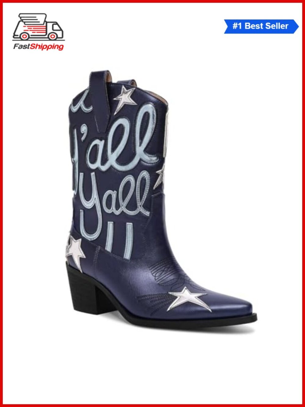 ✨ Women's Cowboy Boots Mid Calf Pointed Toe Chunky Heel Faux Leather Western